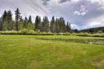 Vies of the pond at the Plumas Pines Golf Resort